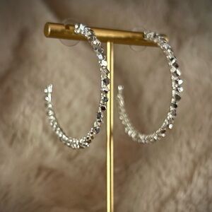 Silver Stone Hoop Earrings